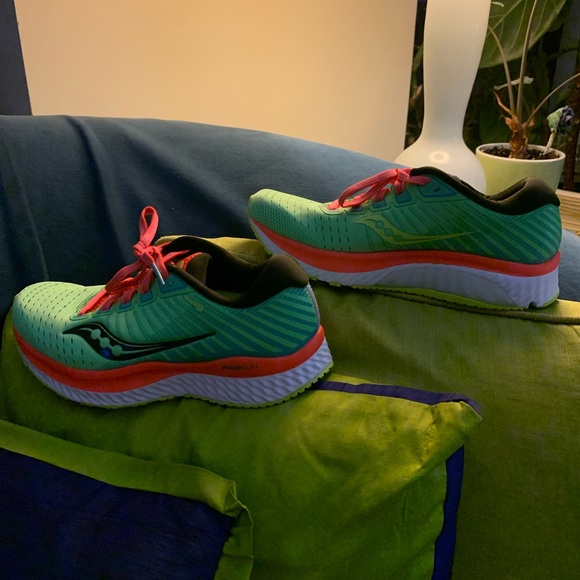 EUC Saucony PWR RUN Guide 13 Lime Green /Coral Running Shoes- Size 5.5 Women - Picture 3 of 6